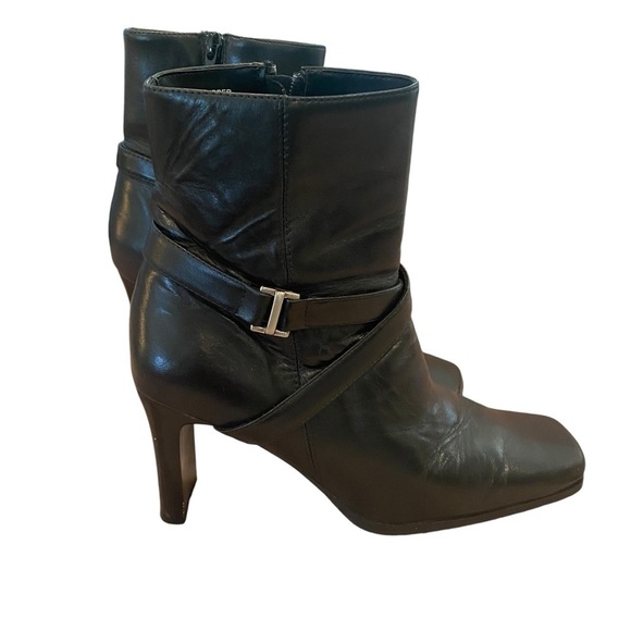 PESARO KELLY Women size 7M Black leather side zip square toe heeled ankle boots - Picture 4 of 12